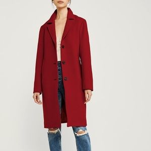 Red Abercrombie Wool-Blend Dad Coat